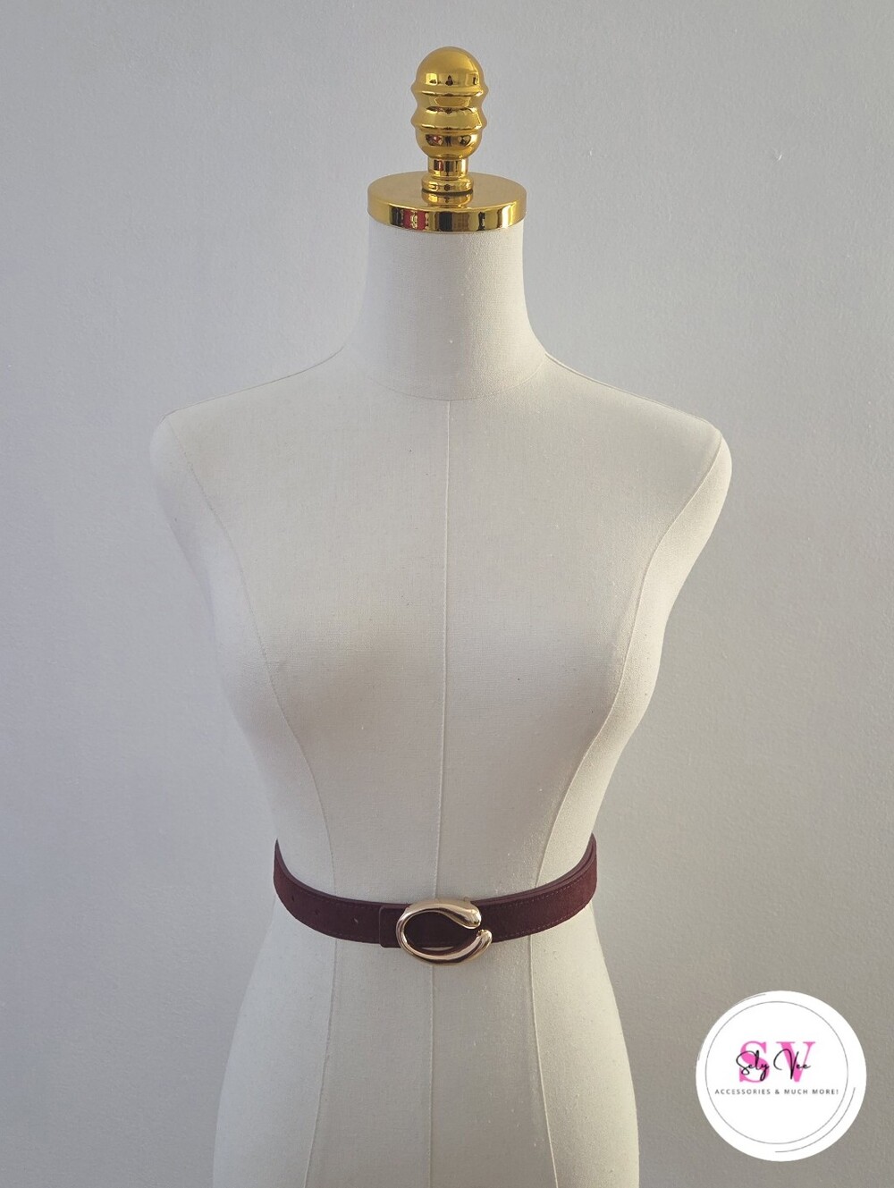 Burgundy Suede like Belt with Gold Buckle
